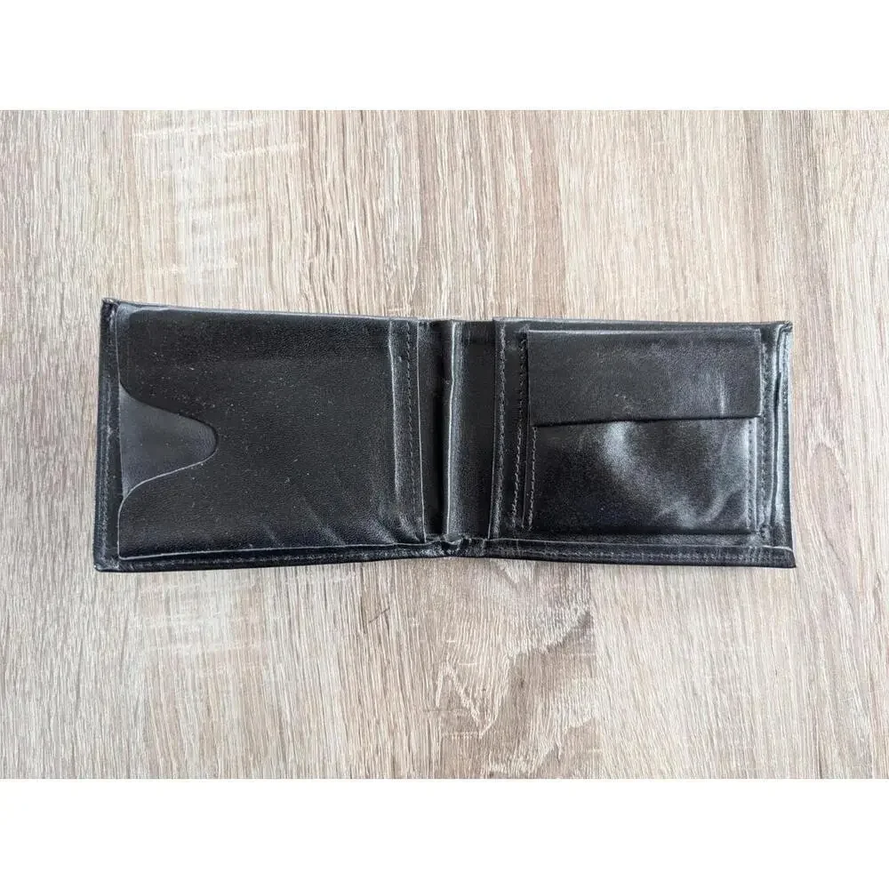 Rolfs Cowhide Black Leather Bi-fold Wallet Coins Cards